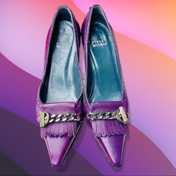 Stuart Weitzman Purple Leather Chain Shoes 6 - Picture 5 of 14
